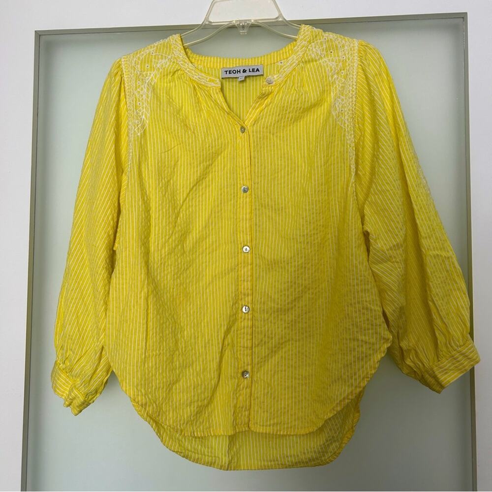 Teoh & Lea yellow lace seersucker blouse XS